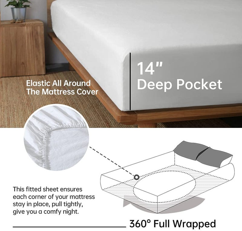 Simple&Opulence 100% Linen Sheet Set with Embroidery Washed - 4 Pieces (1 Flat Sheet & 1 Fitted Sheet & 2 Pillowcases) Natural Flax Soft Bedding Breathable Farmhouse - White  Full Size - Image 4